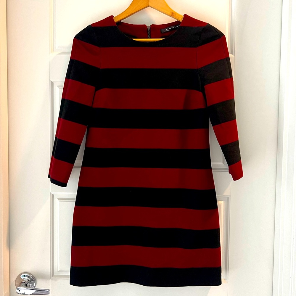 Zara Maroon and Black Striped Mini Dress